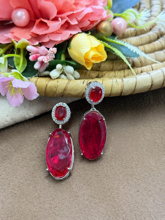 Red Crystal Oval Drop Earrings for Women and girls