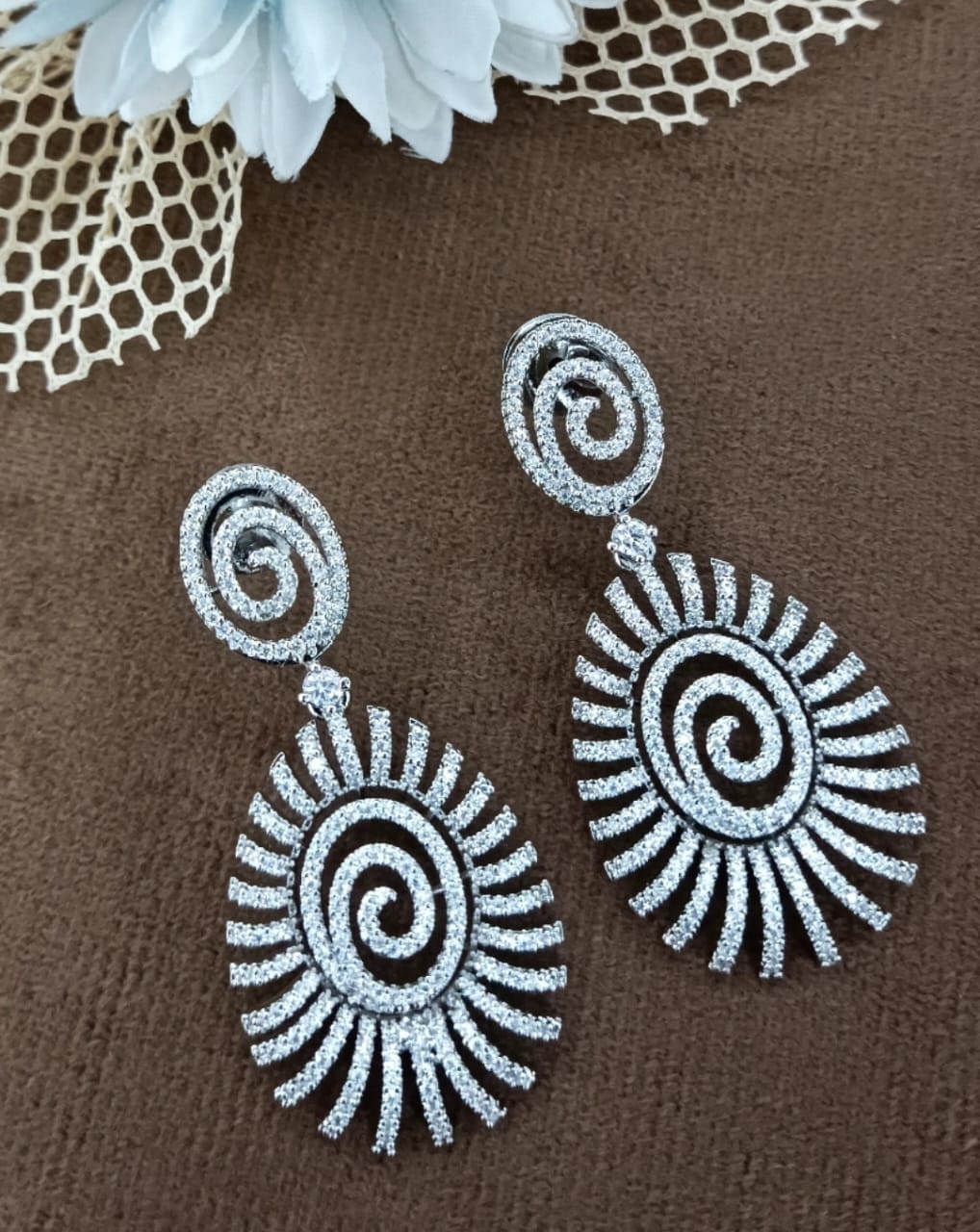 Silver Spiral Sunburst Earrings for women and girl