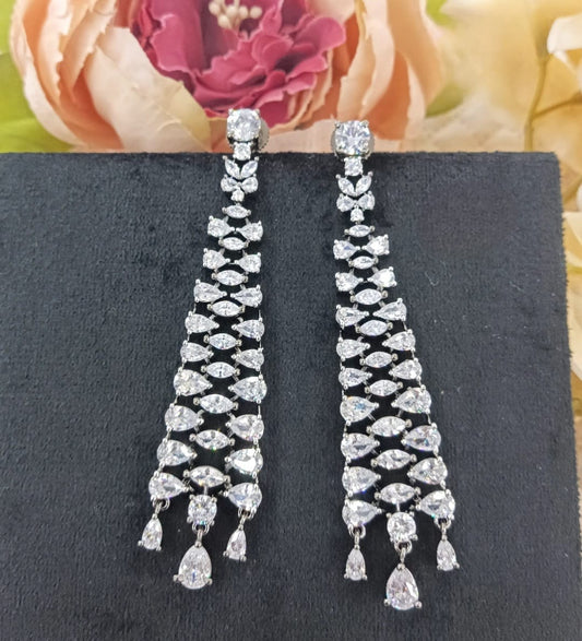 Long Silver Crystal Drop Earrings for women