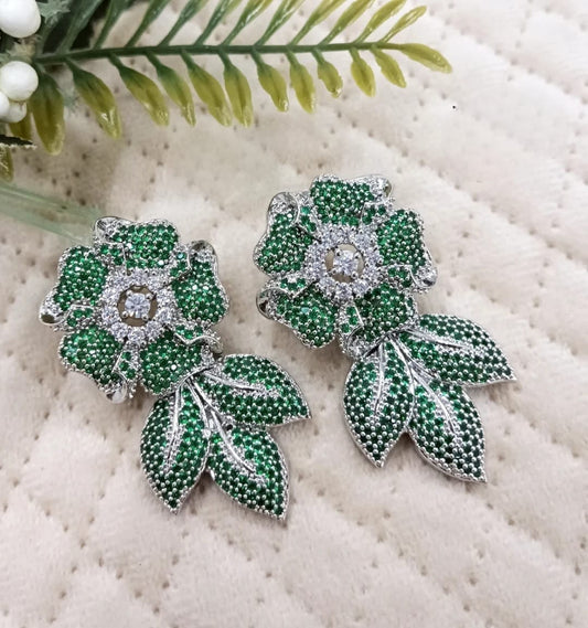 Green Crystal Floral Leaf Earrings for women