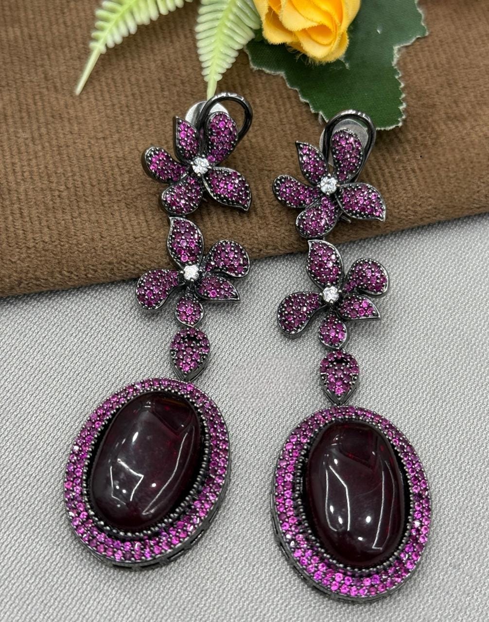 Purple Floral Gemstone Drop Earrings for women
