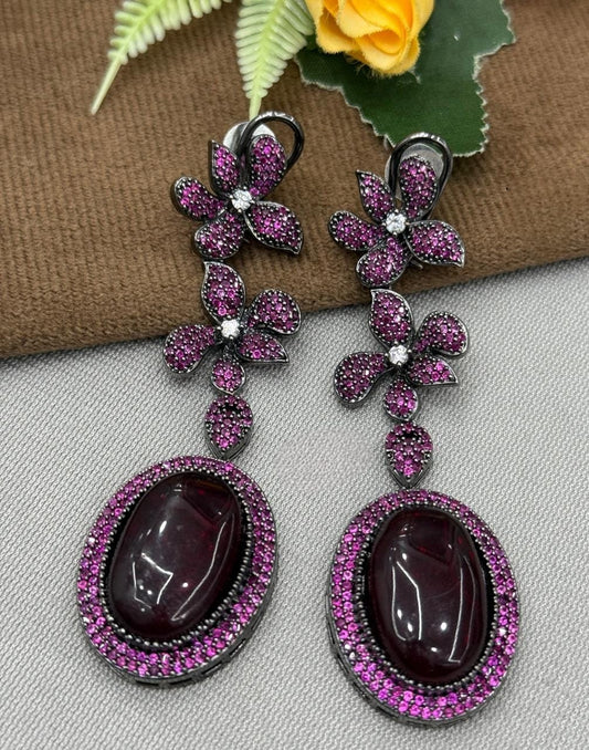 Purple Floral Gemstone Drop Earrings for women