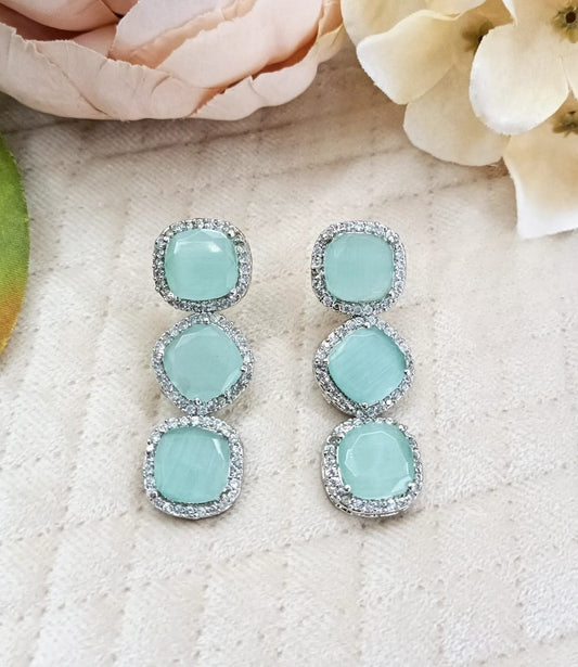 Mint colour Turquoise Triple Stone Drop Earrings