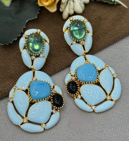 Blue & Green Doublet Statement Earrings