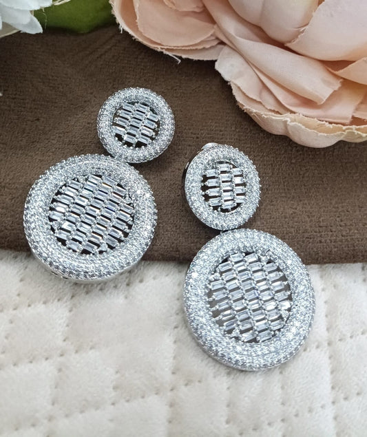 Silver Crystal Round Drop Earrings for women