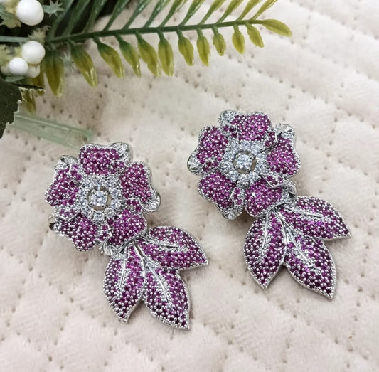 Pink Crystal Floral Leaf Earrings for women
