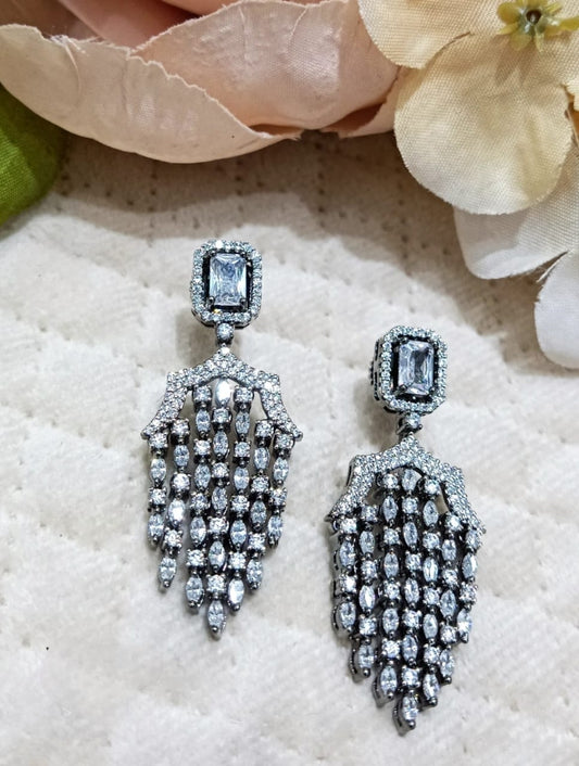 Silver Crystal Tassel Drop Earrings