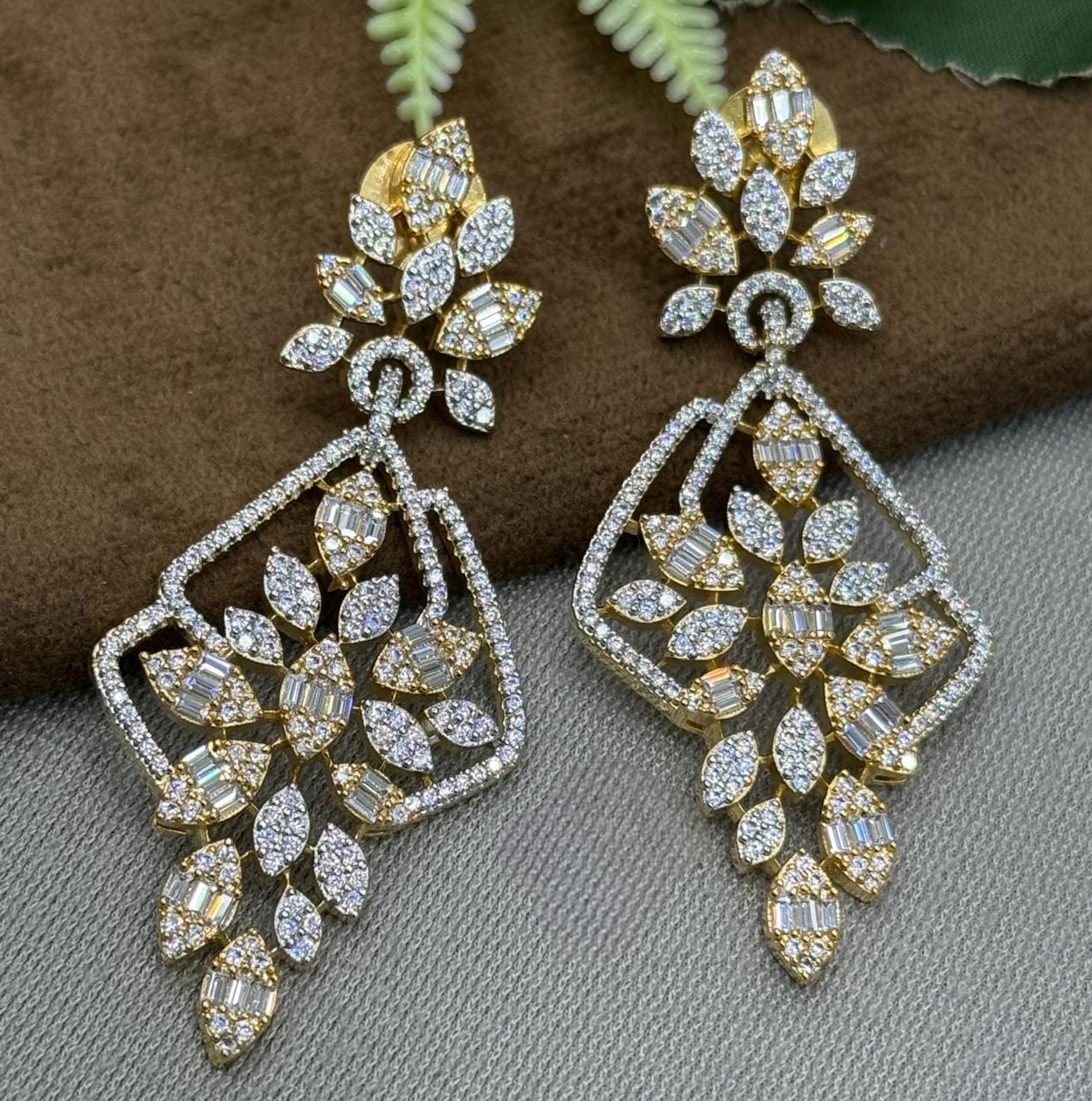 Gold Plated Diamond Cut Floral Statement Earrings