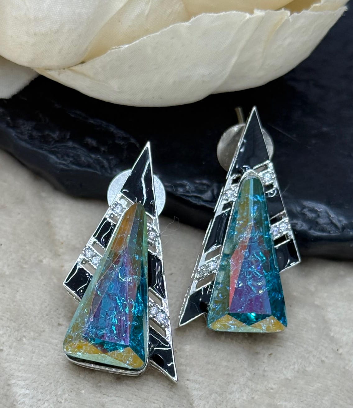 Iridescent Geometric Triangle Drop Earrings for women