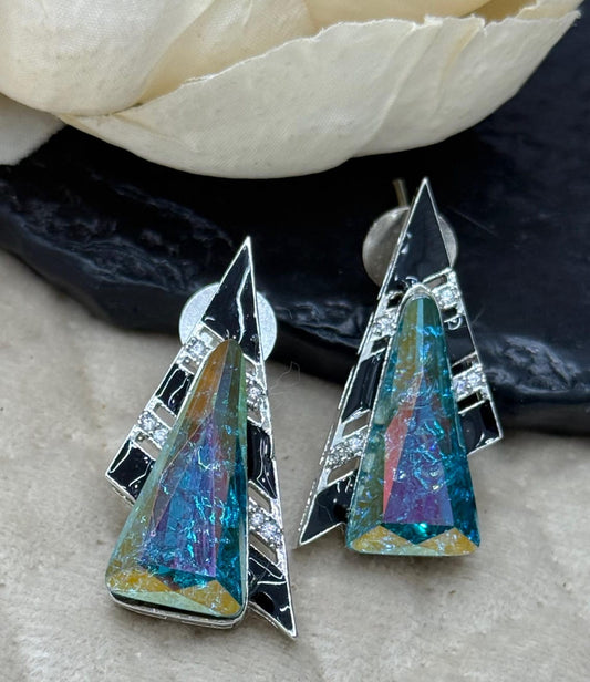 Iridescent Geometric Triangle Drop Earrings for women