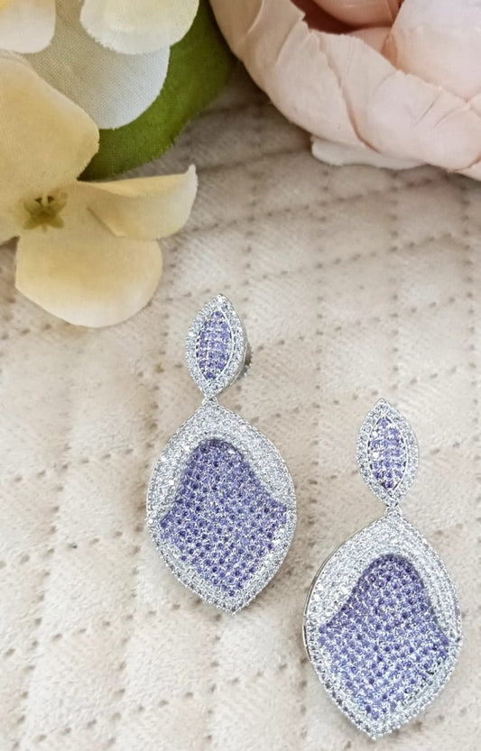 Purple colour Crystal Leaf Drop Earrings for women