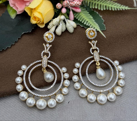 Gold Hoop Earrings with Pearls & Crystals for Women and Girl