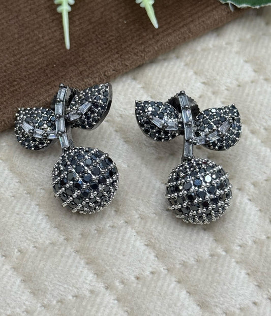 Black Crystal Ball & Leaf Drop Earrings
