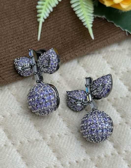 Luxury Purple Crystal Ball & Leaf Drop Earrings