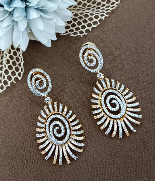 Gold & Silver Spiral Sunburst Statement Earrings with Crystal Detailing