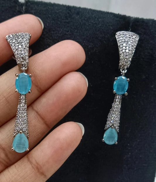 Luxury Blue Gemstone Drop Earrings with CZ Pave