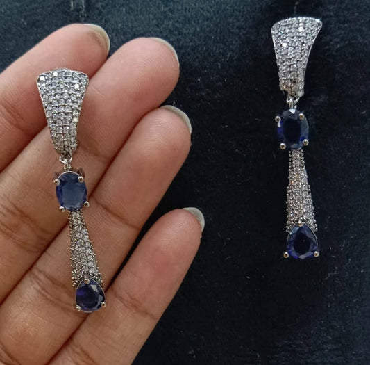 Elegant Long Drop Earrings with blue Gemstones for Women And Girls
