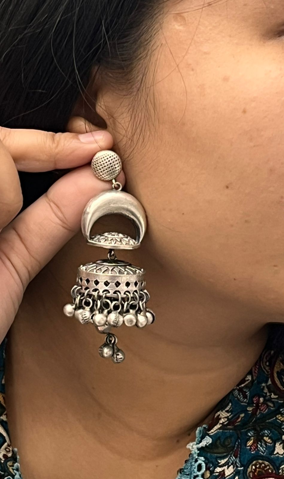 Classic Ethnic Silver Jhumka with Antique Finish