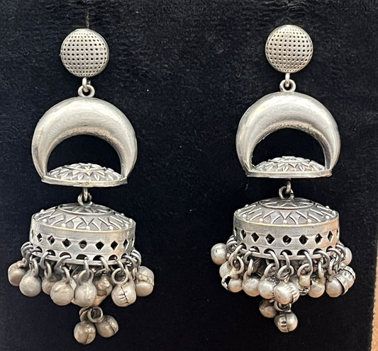 Classic Ethnic Silver Jhumka with Antique Finish