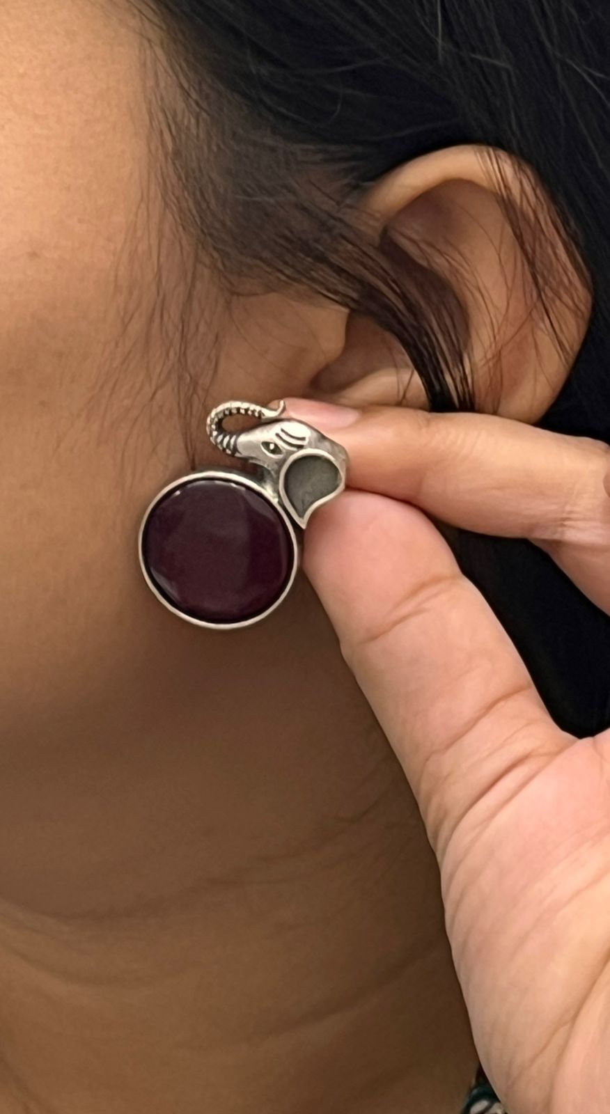 Unique Silver Elephant Earrings with Red Crystal for Girl And Women