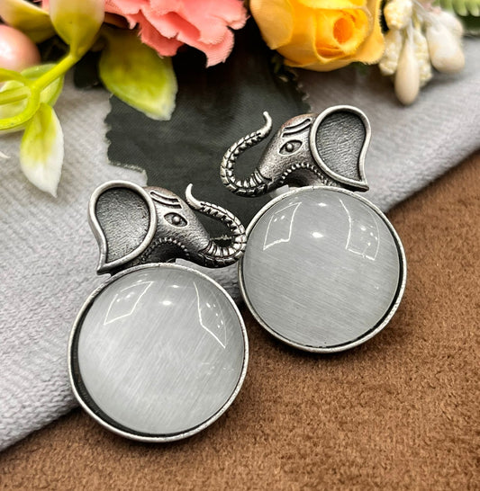 Unique Silver Elephant Earrings with Grey Crystal for Girl And Women