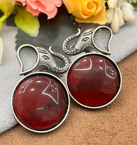 Unique Silver Elephant Earrings with Red Crystal for Girl And Women
