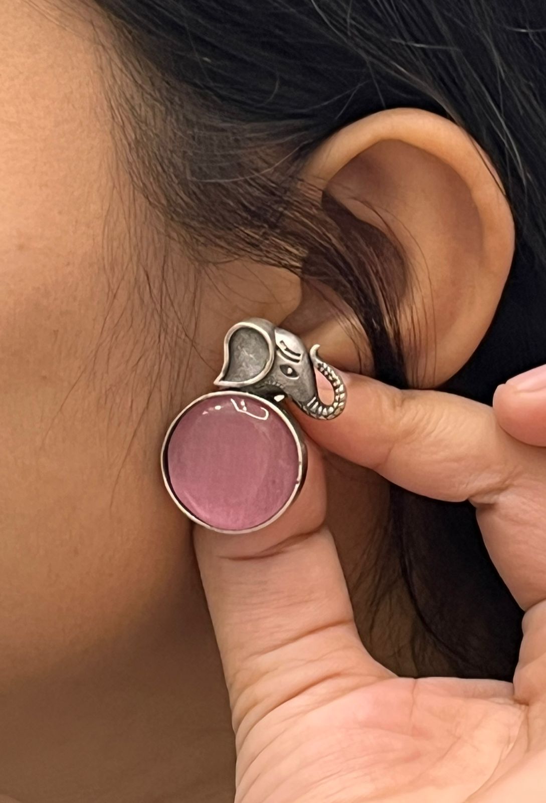 Unique Silver Elephant Earrings with Mint Pink Crystal for Girl And Women
