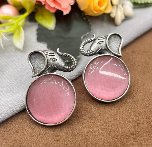 Unique Silver Elephant Earrings with Mint Pink Crystal for Girl And Women