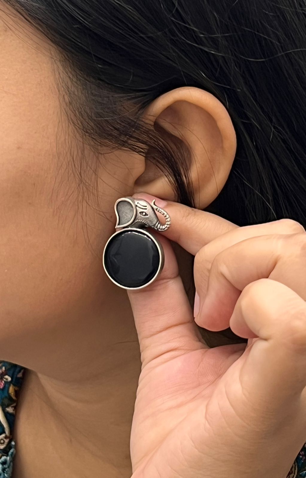 Unique Silver Elephant Earrings with Black Crystal for Girl And Women