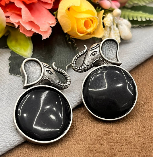 Unique Silver Elephant Earrings with Black Crystal for Girl And Women