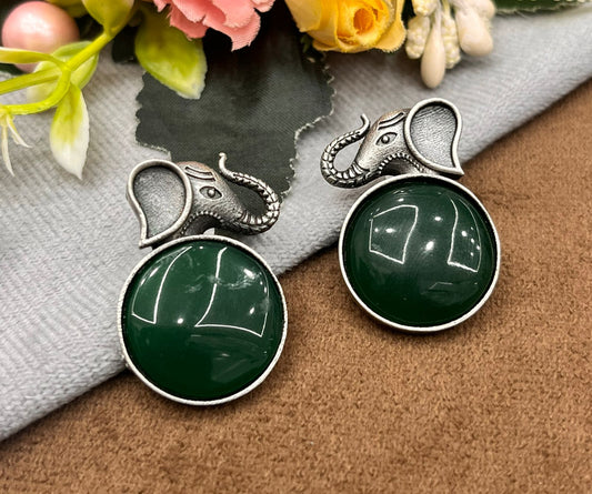 Unique Silver Elephant Earrings with Green Crystal for Girl And Women