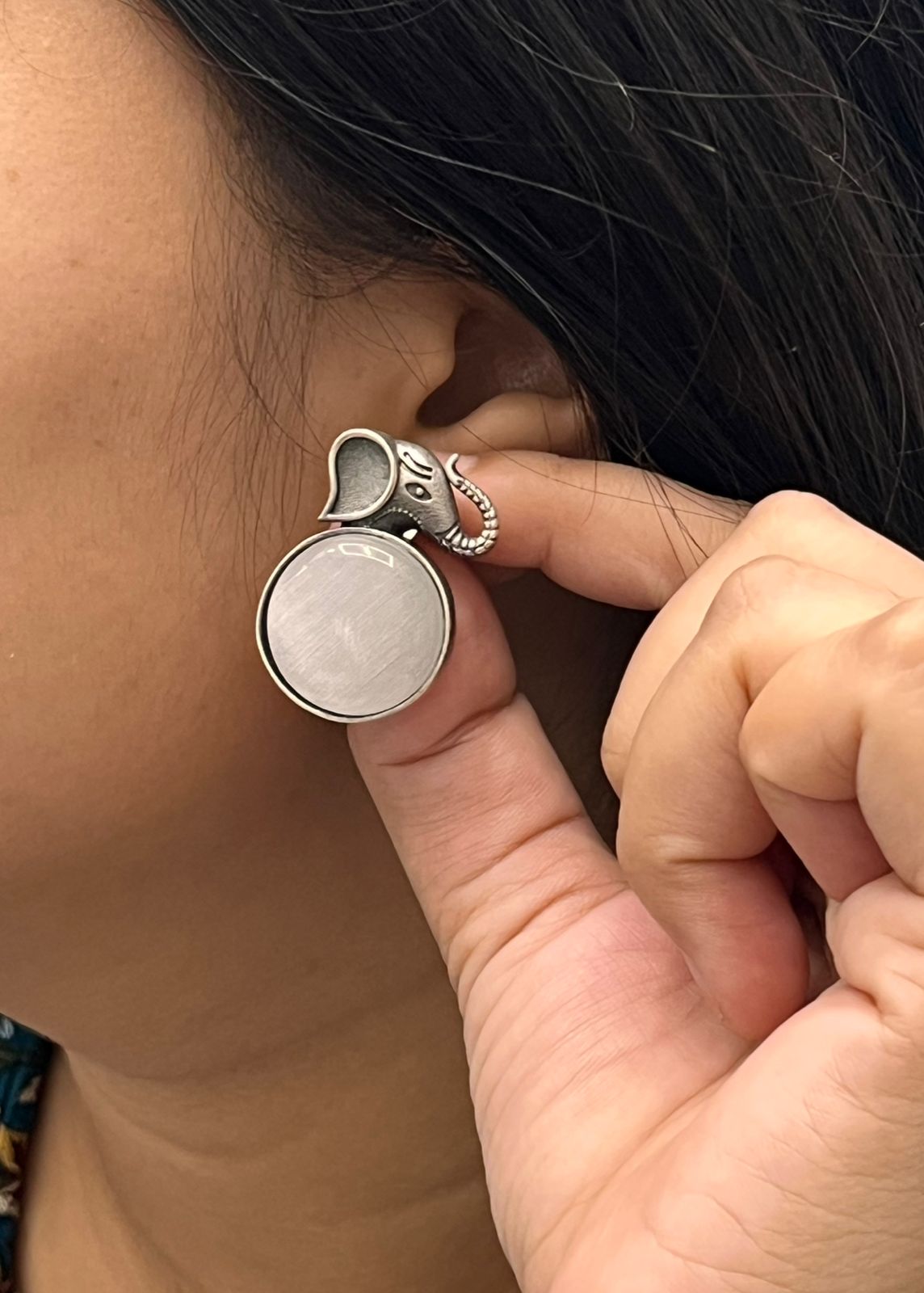 Unique Silver Elephant Earrings with Grey Crystal for Girl And Women