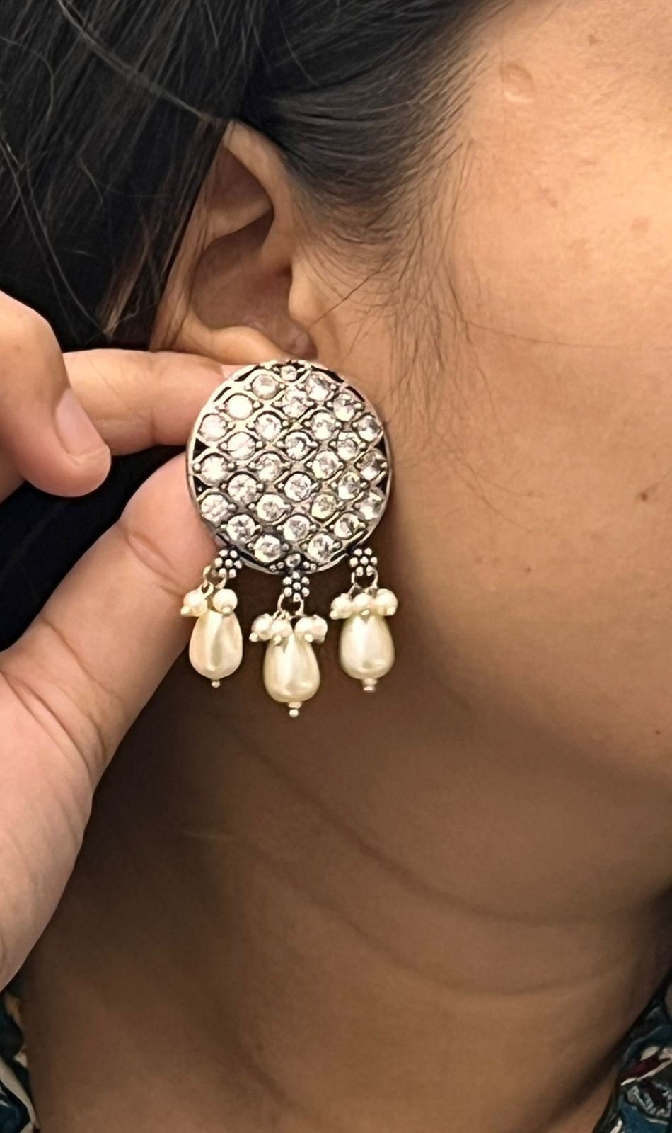 Silver Round with Pearl Drops Earrings for women and girl