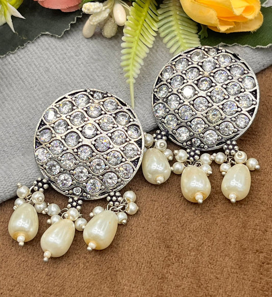 Silver Round with Pearl Drops Earrings for women and girl
