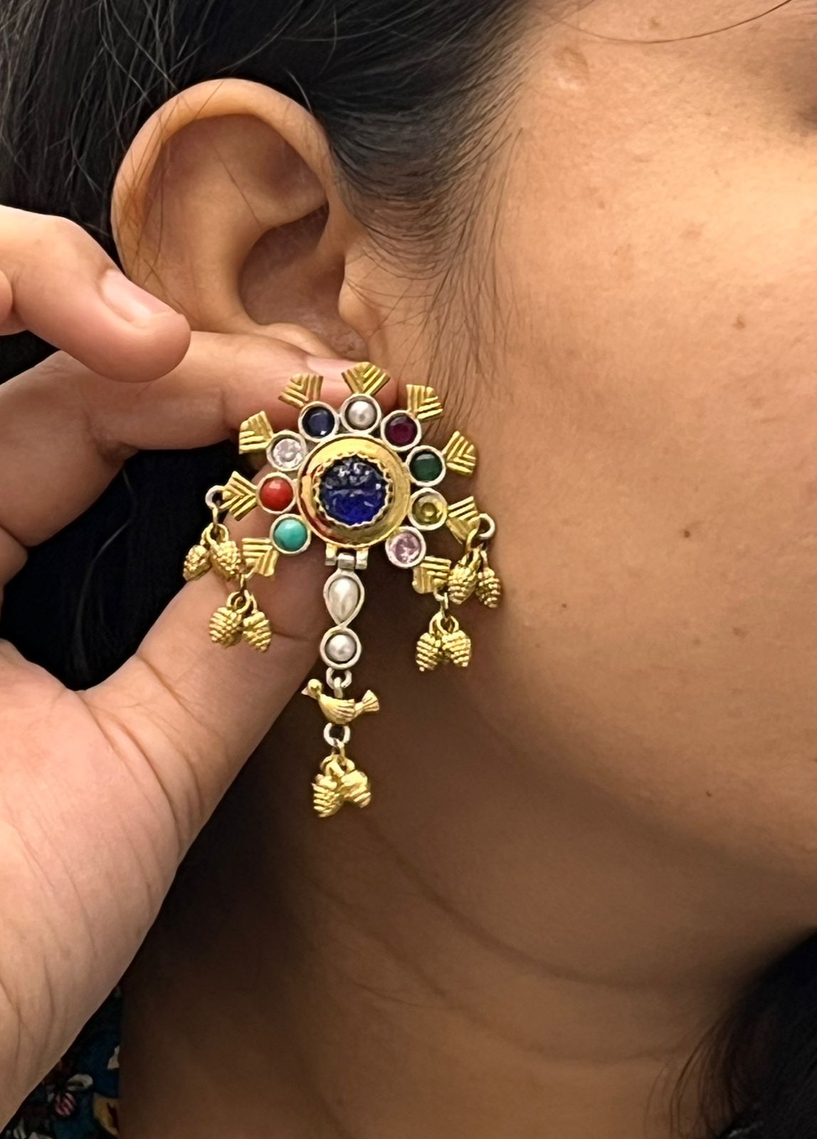 Blue Colour Studded Dual Tone Earring for Women