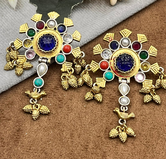 Blue Colour Studded Dual Tone Earring for Women