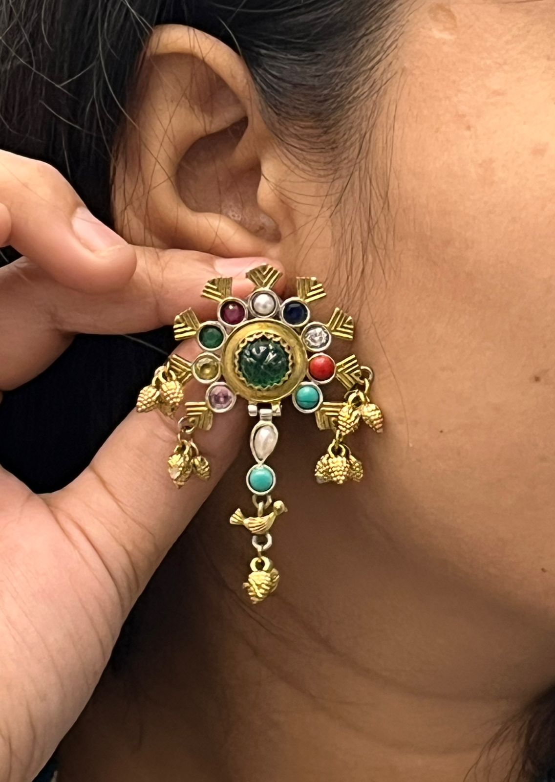Multi Colour Studded Dual Tone Earring for Women