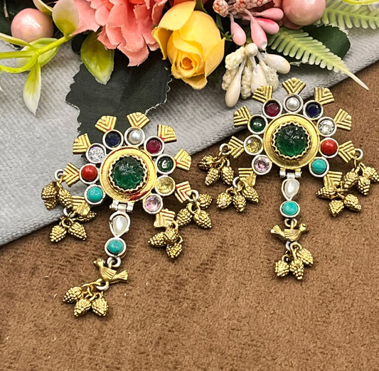 Multi Colour Studded Dual Tone Earring for Women