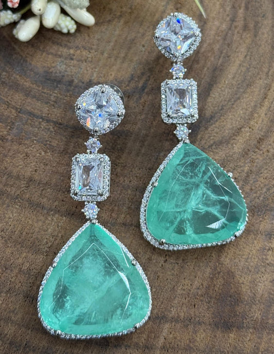 Elegant Emerald Green Drop Earrings with Cubic Zirconia Stone