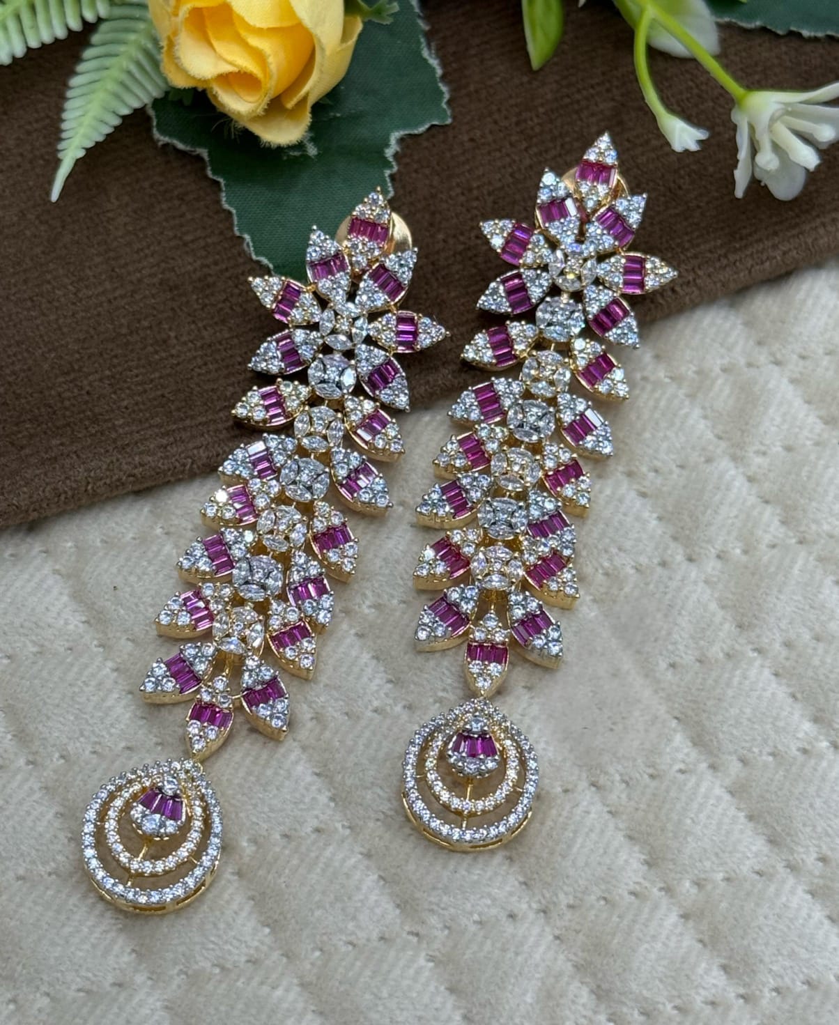 Festive Ruby Crystal Earrings with Diamond CZ Accents for women
