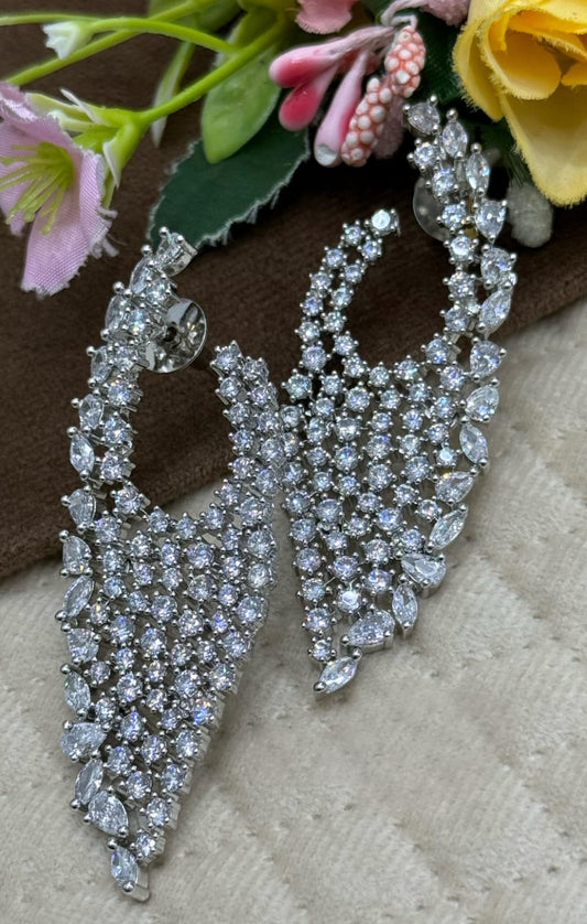 Glamorous Silver Wing Earrings with Cubic Zirconia Shine
