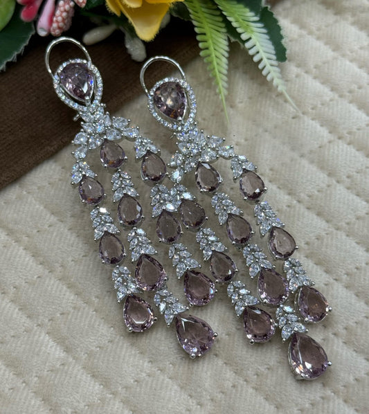 Designer Amethyst Drop Earrings with Sparkling Cubic Zirconia