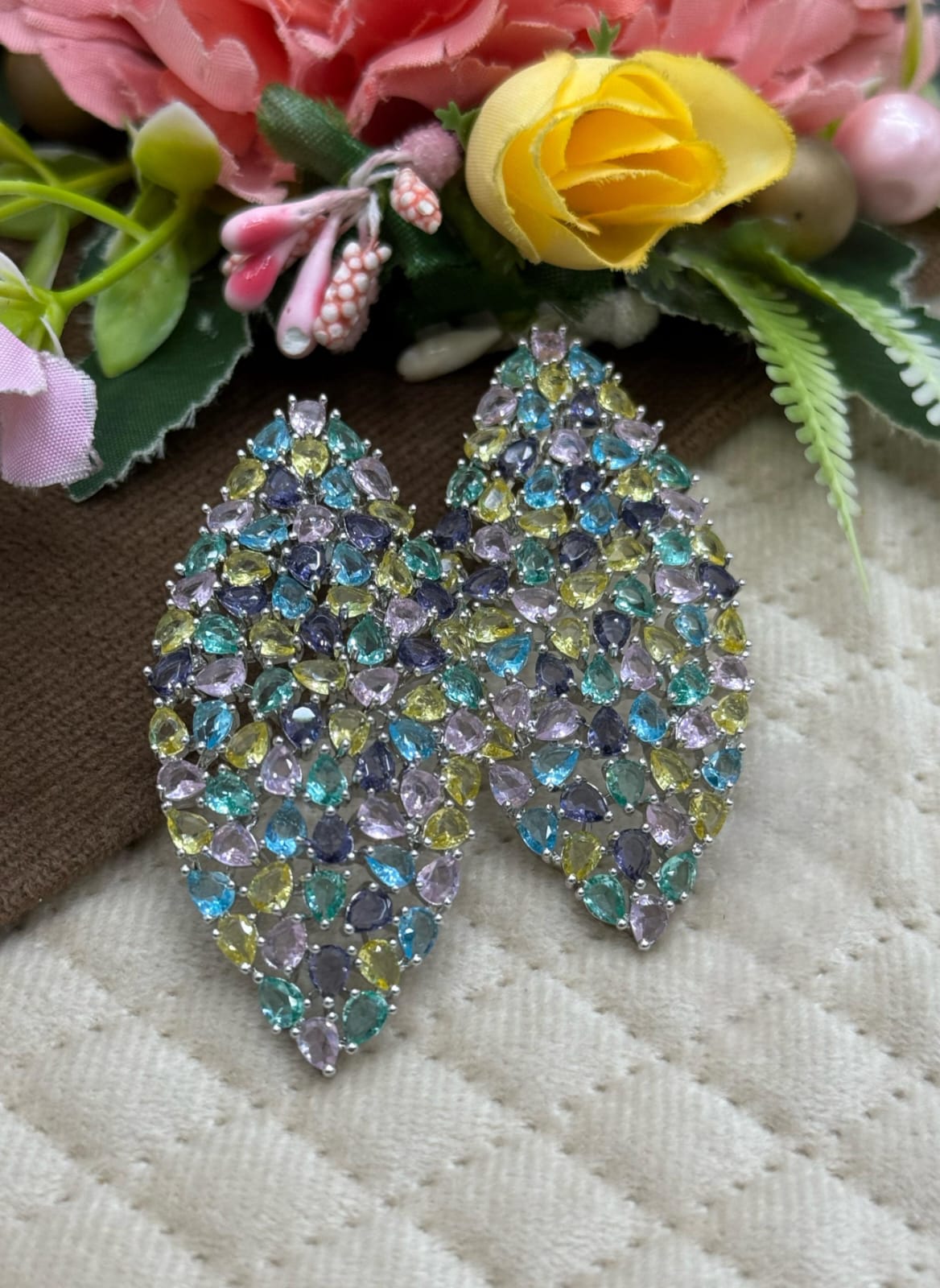 Elegant Multicolor Leaf-Shaped Statement Earrings
