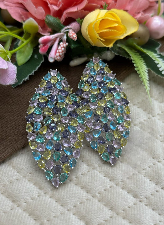 Elegant Multicolor Leaf-Shaped Statement Earrings