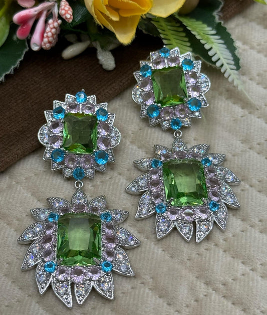 Unique Green Stone Floral Drop Earrings for Women