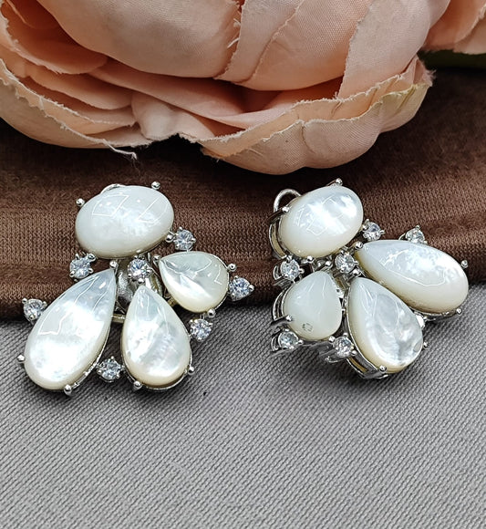 Handcrafted Amethyst & MOP Cluster White Earrings with Sparkling CZ stone