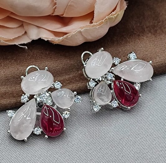 Handcrafted Amethyst & MOP Cluster red Earrings with Sparkling CZ stone