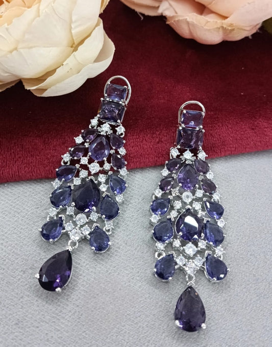 Amethyst Chandelier Earrings with Sparkling CZ stone