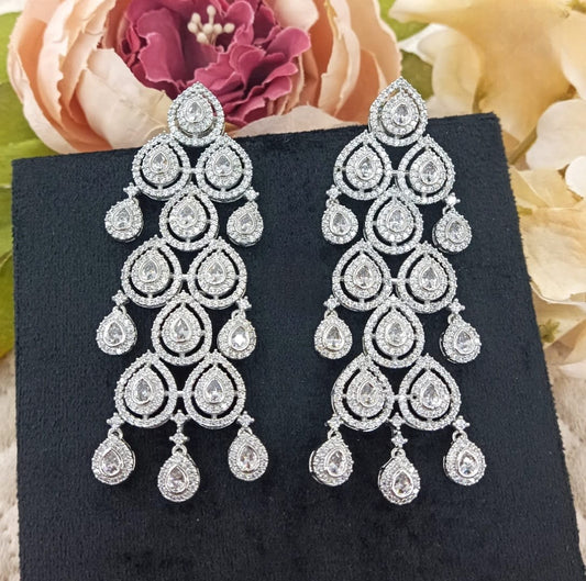Elegant Silver CZ Chandelier Earrings for women