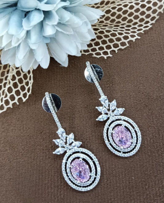 Elegant Pink Stone Drop Earrings with CZ stone for women